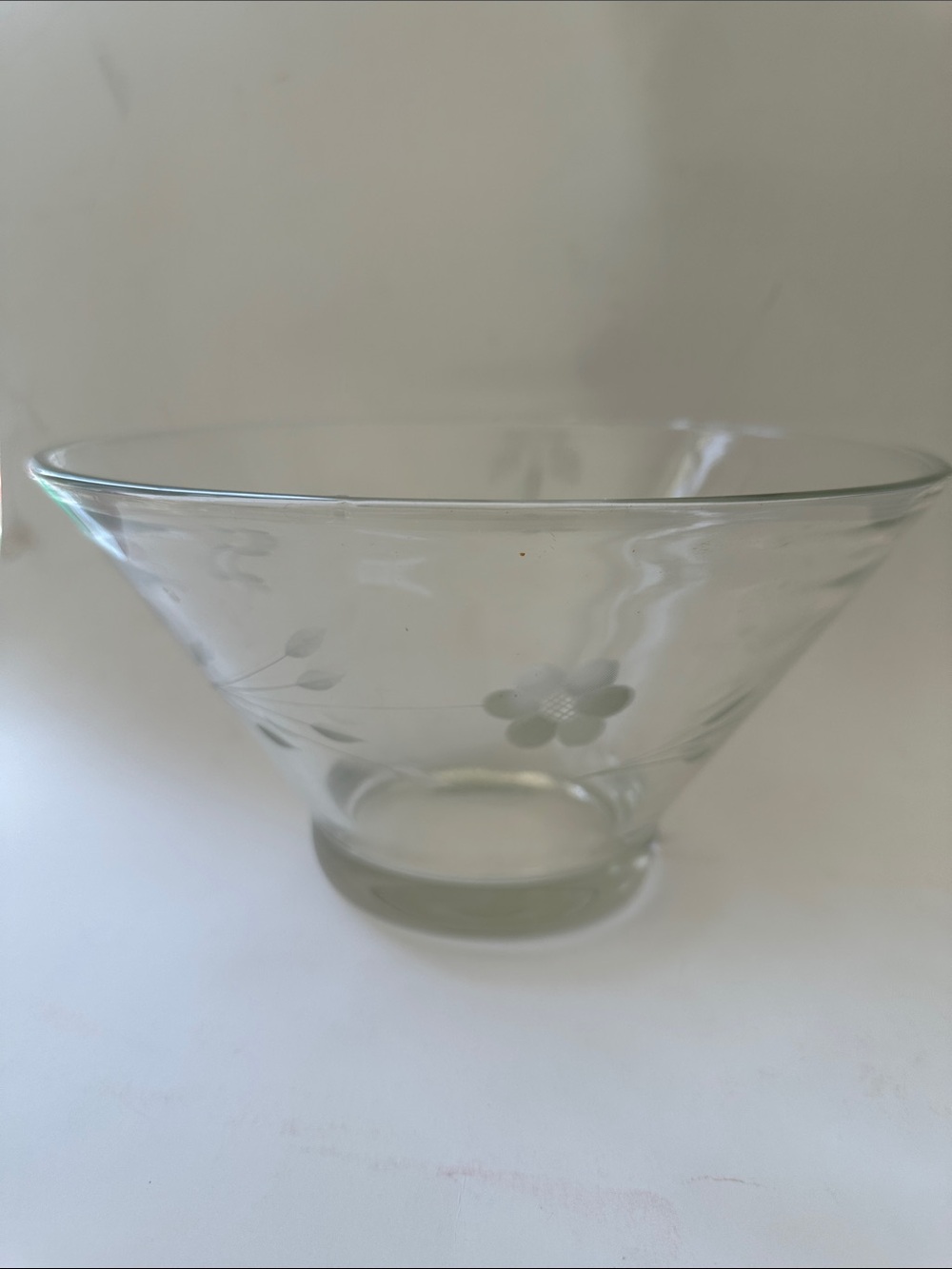 Clear vintage Glass Bowl - Transparent etched floral Glass pattern